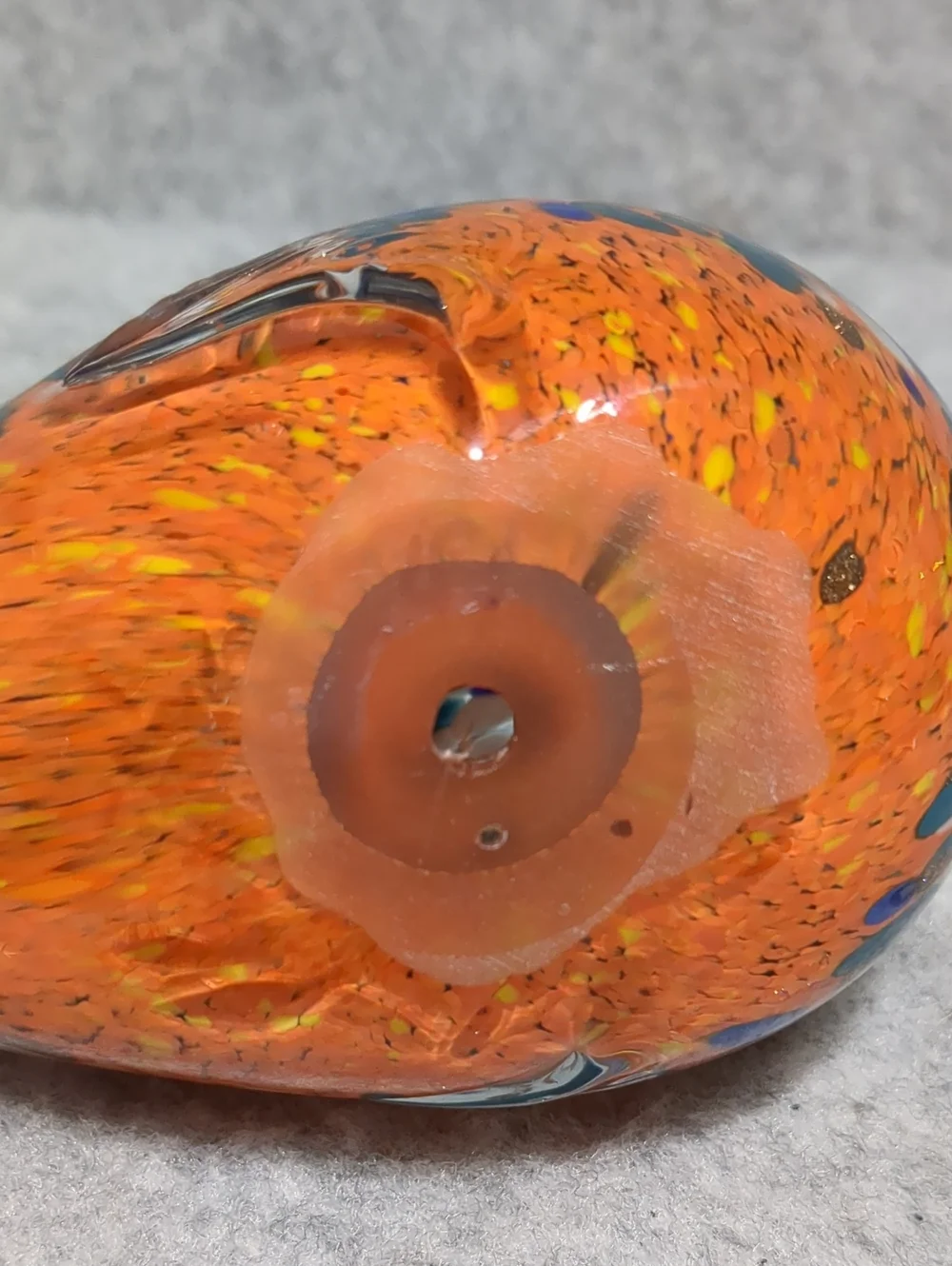 Art Glass Bird Clear, Orange Blue Paperweight